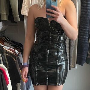 Hottie Black Latex Strapless mini dress